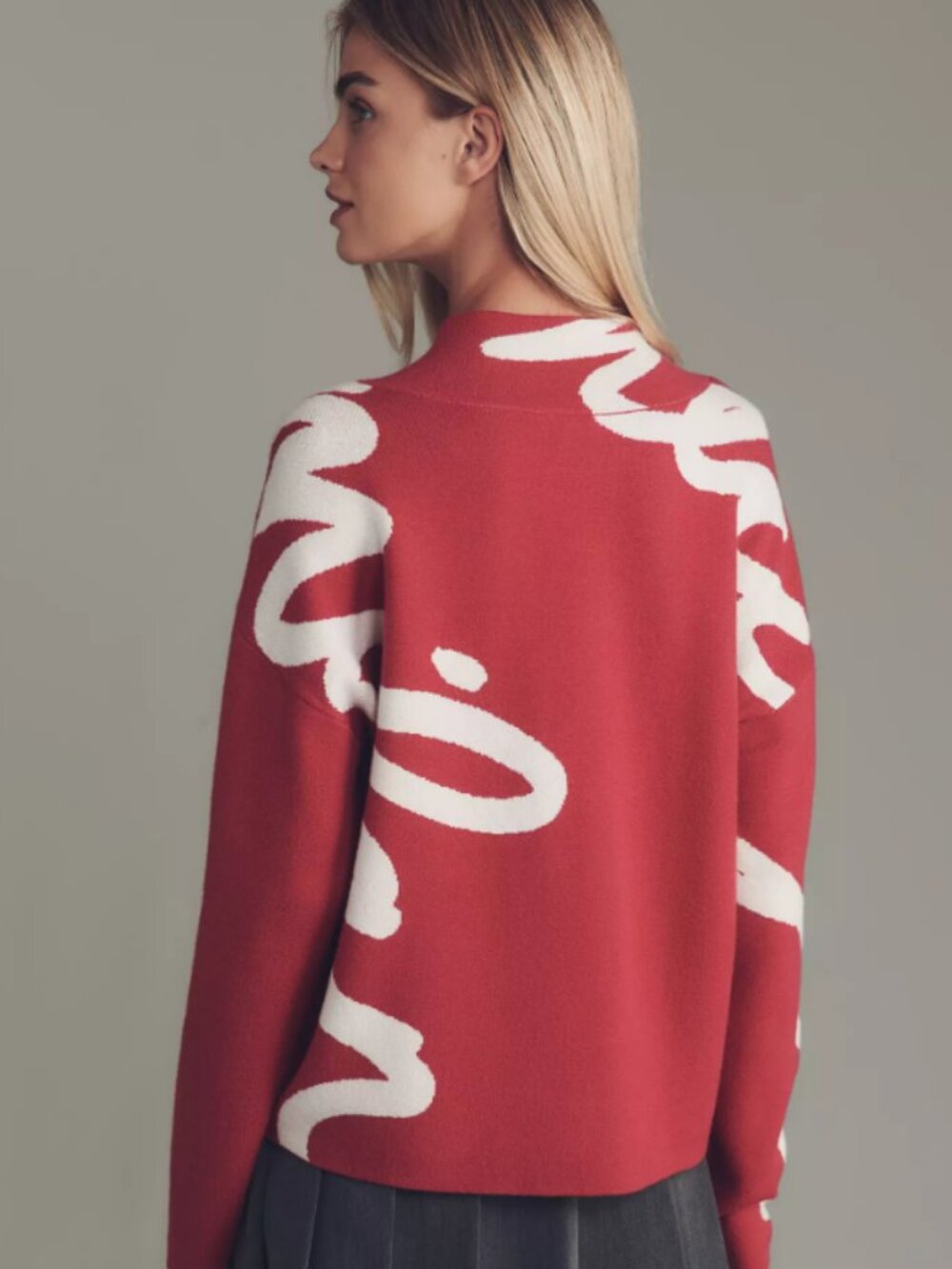 Maeve Carys Mock Neck Sweater L Pink Cream Abstract Anthropologie - Picture 5 of 11